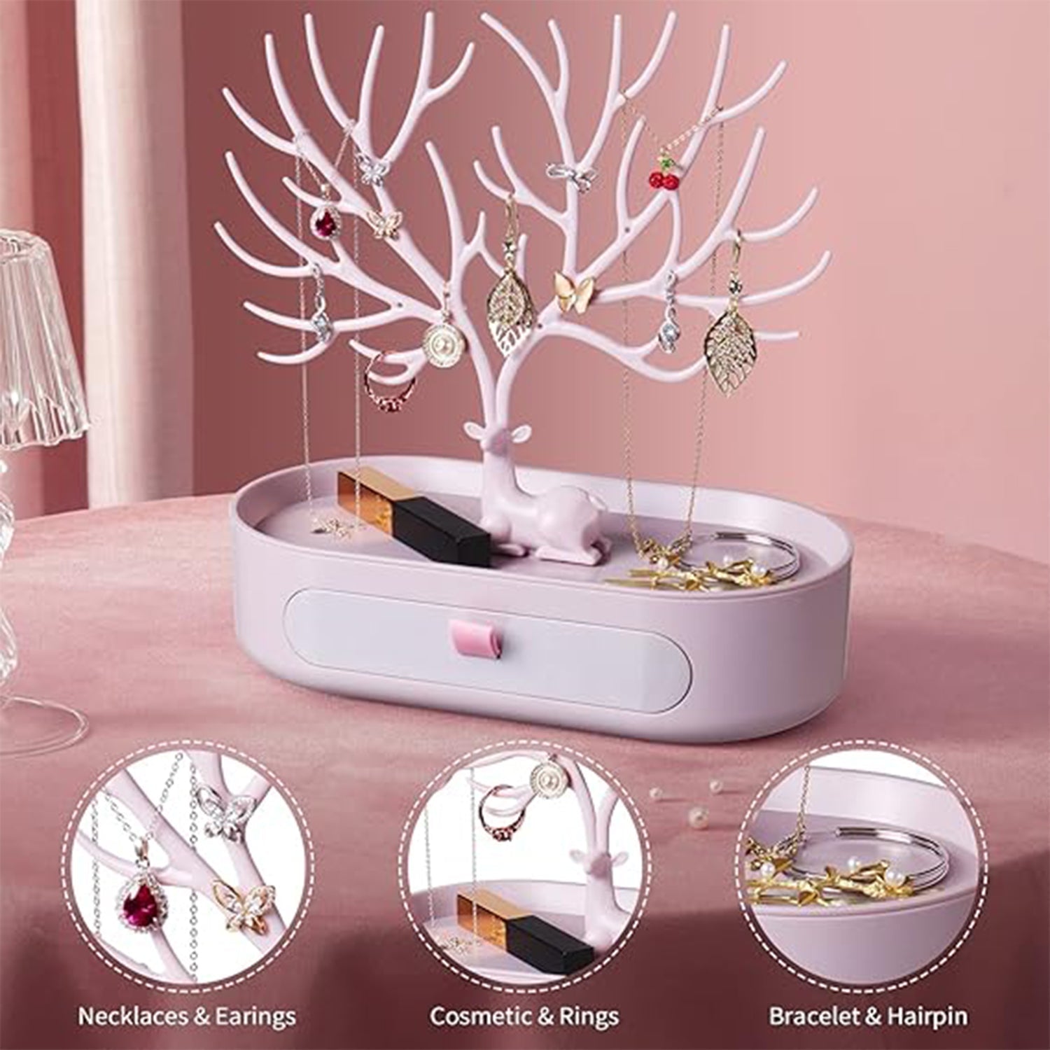 Plastic Jeweller Organizer Earring Holder and Necklace Rack With Drawer (1 Pc) Plastic Jeweller Organizer Earring Holder and Necklace Rack With Drawer (1 Pc)